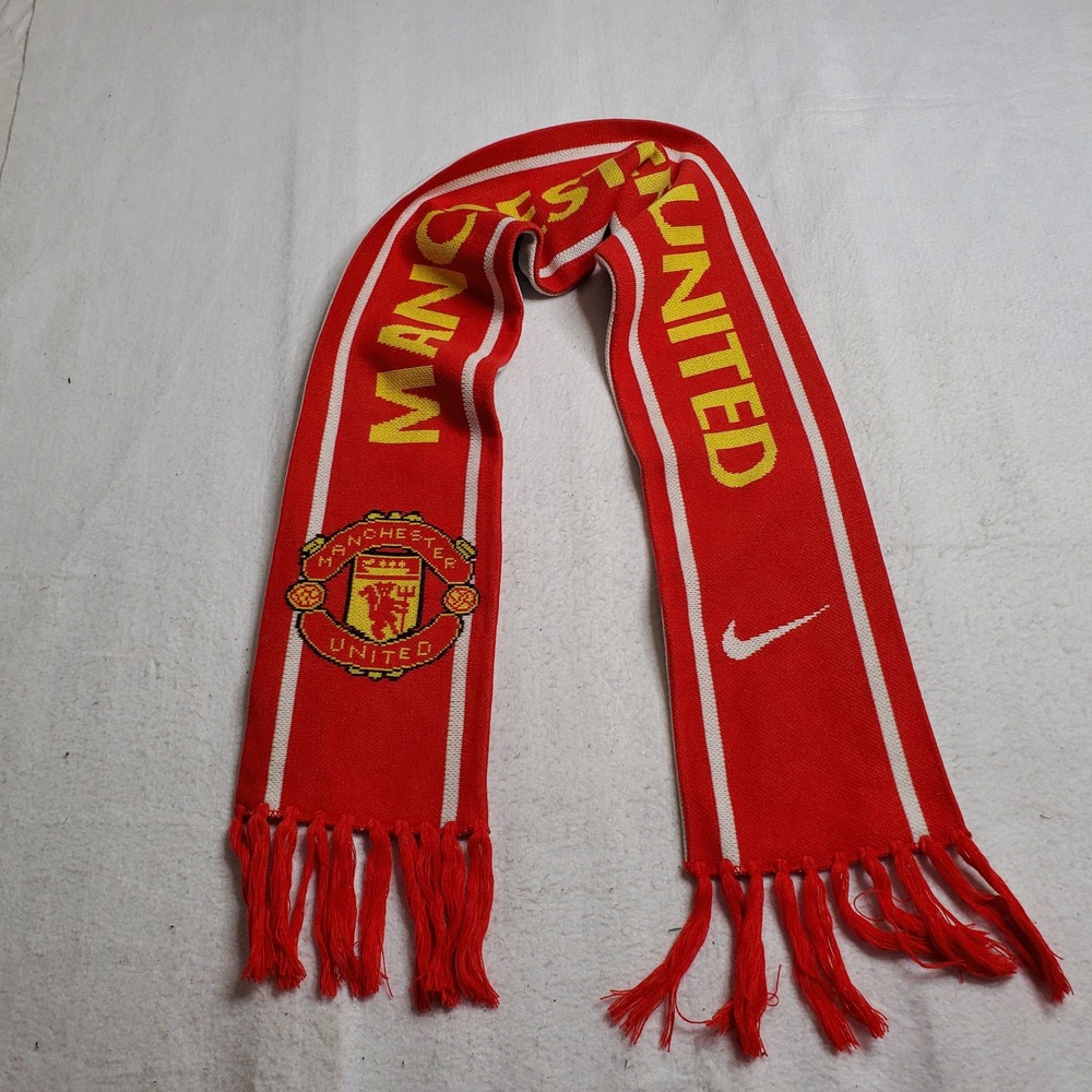 Nike Unisex Manchester United Scarf Red Reversible Knit Soccer Fringed OS